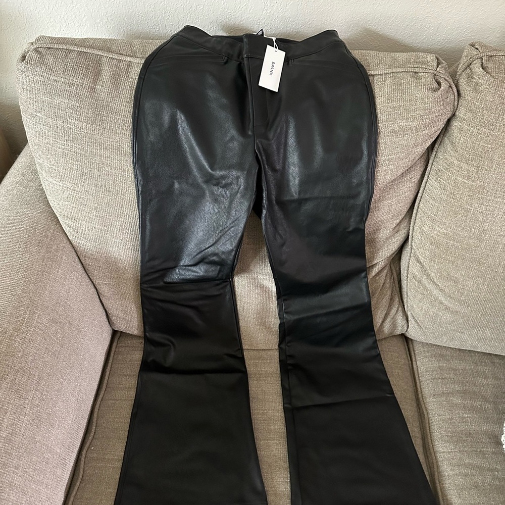 SPANX Black Flare Leather Jeans